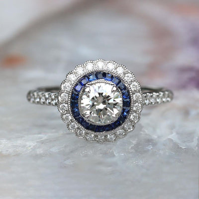 Something Blue Diamond and Sapphire Ring in 14k White Gold