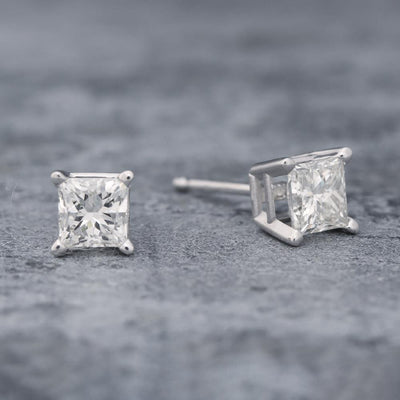 Diamond Princess Stud Earrings in 14k White Gold (1/2 cttw)