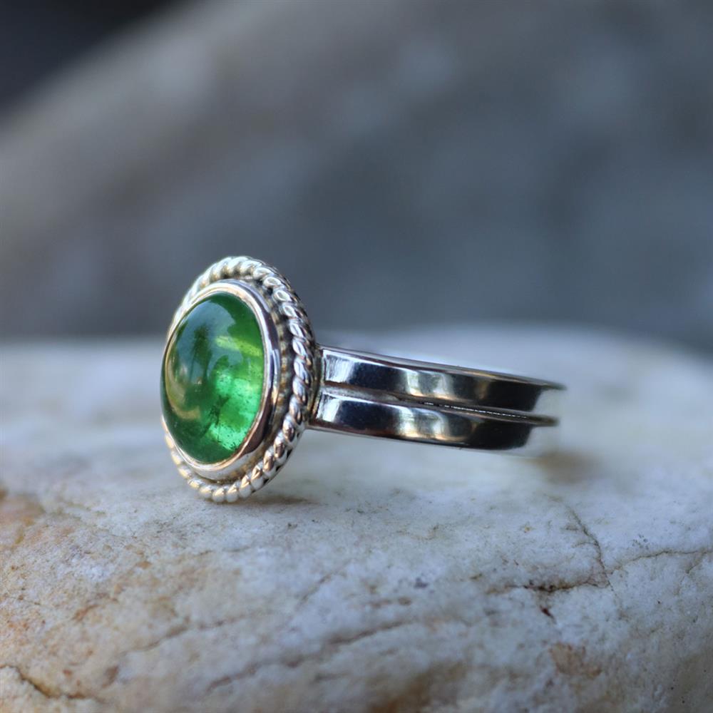 Tsavorite Garnet Twist Halo Ring in Sterling Silver