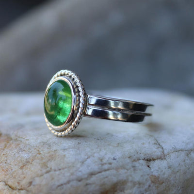 Tsavorite Garnet Twist Halo Ring in Sterling Silver