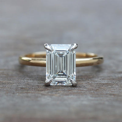 Classic Solitaire Emerald Cut Lab Grown Diamond Engagement Ring (2.56ct) in 14k Two Tone Gold