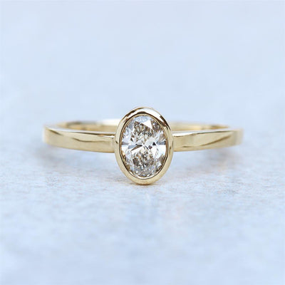 Modern Oval 0.47ct Lab Grown Diamond Bezel Solitaire Ring in 14k Yellow Gold