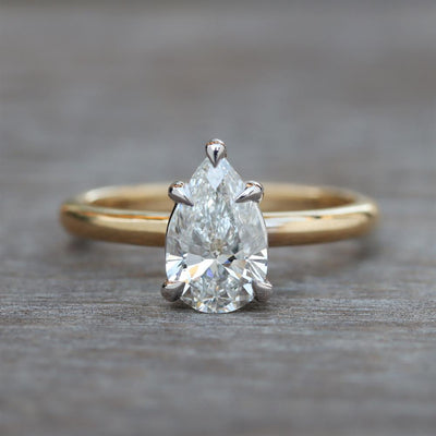 Classic Solitaire Pear Cut Lab Grown Diamond Engagement Ring (1.40ct) in 14k Two Tone Gold