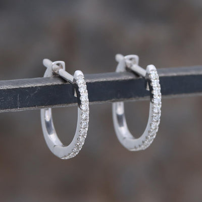 Petite Diamond Huggie Hoop Earrings (0.09 cttw) in 14k White Gold