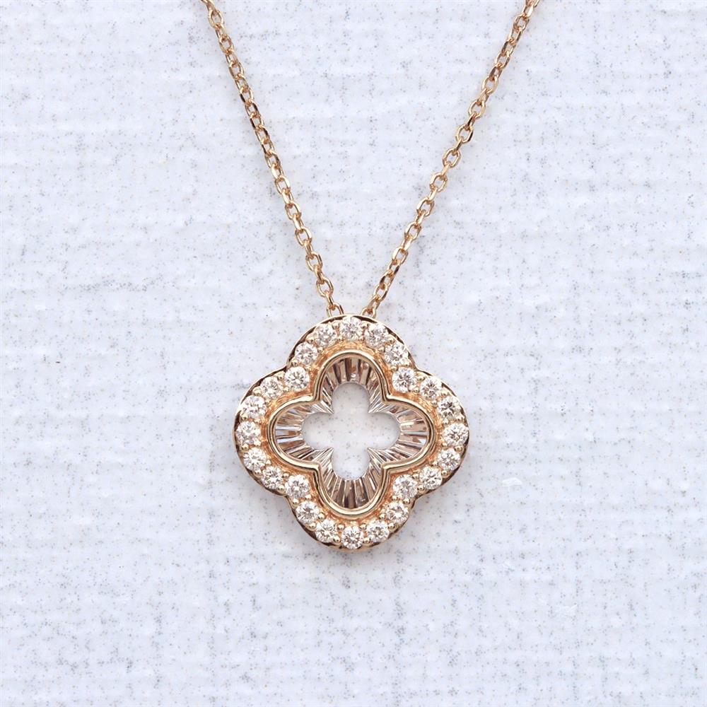 Shine Bright Alhambra Reflection DIamond Necklace in 14k Yellow Gold