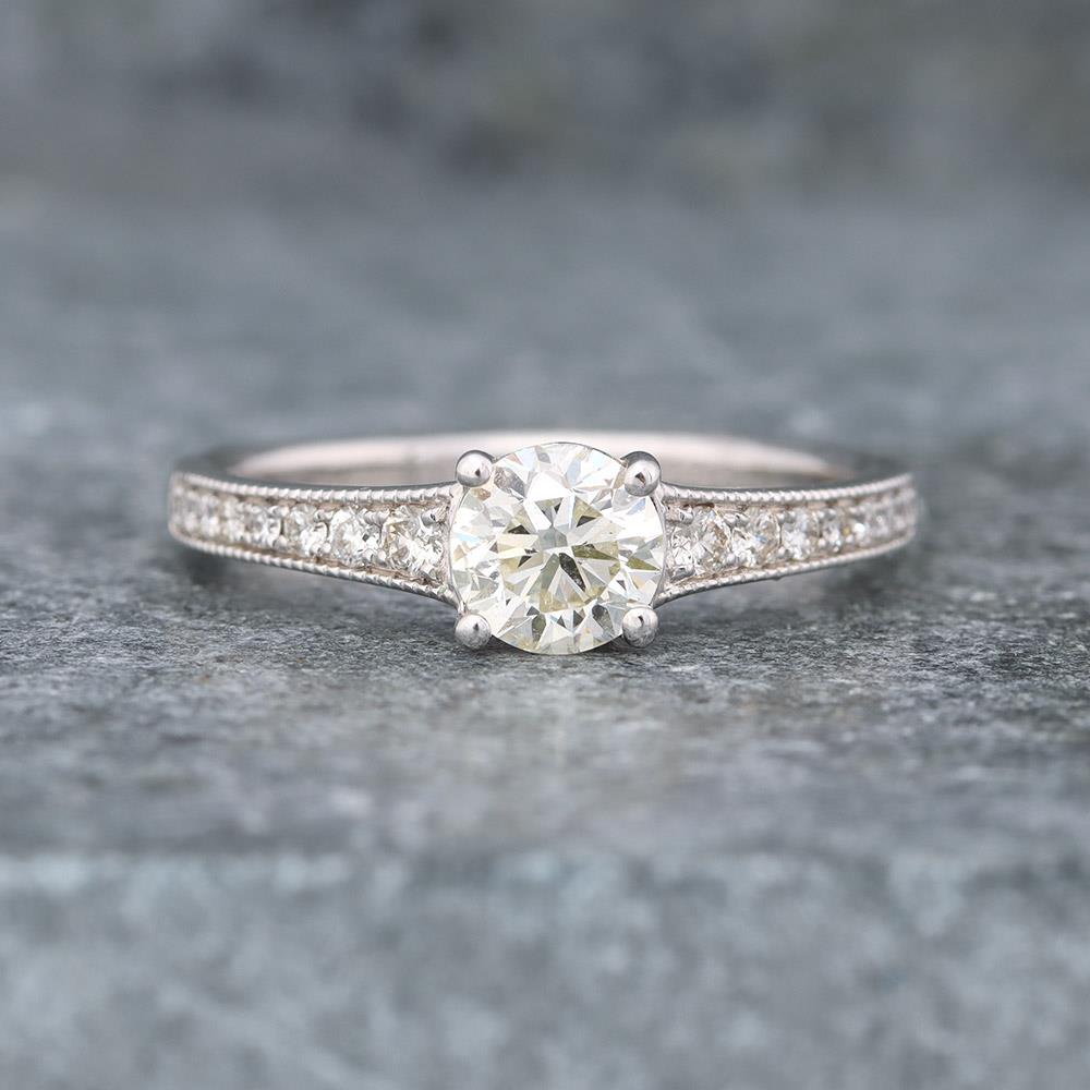 Antique Style Diamond Engagement Ring (0.71 ct) in 14k White Gold