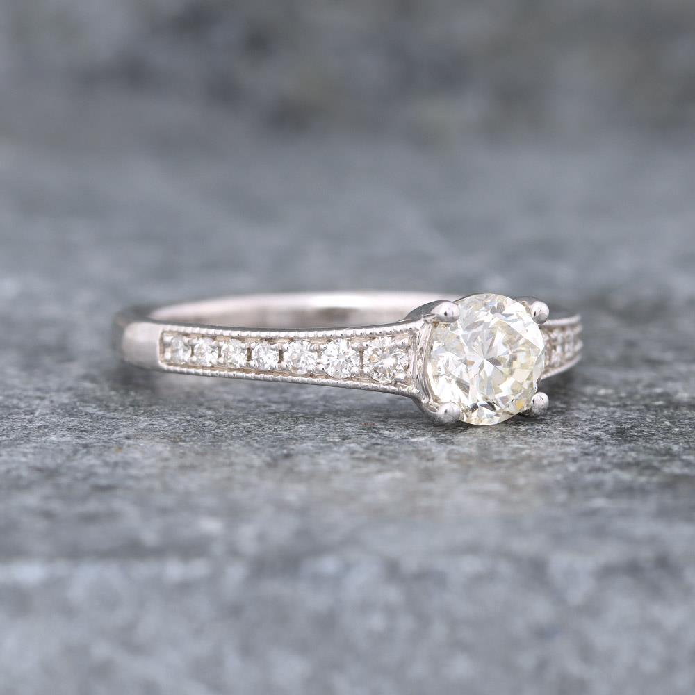 Antique Style Diamond Engagement Ring (0.71 ct) in 14k White Gold