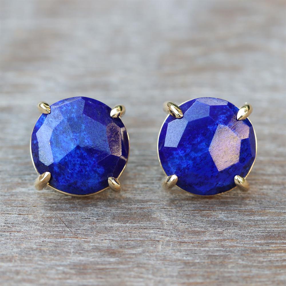 Lovely in Lapis Stud Earrings in 14k Yellow Gold