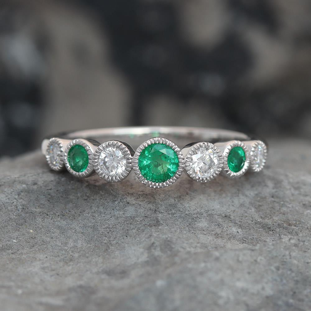 All Around Town Emerald and Diamond Band in 14k White Gold