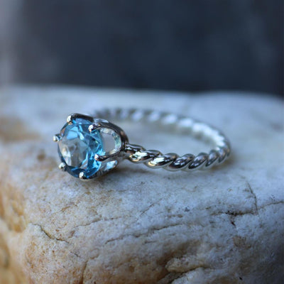 Swiss Blue Topaz Twist Ring in Sterling Silver