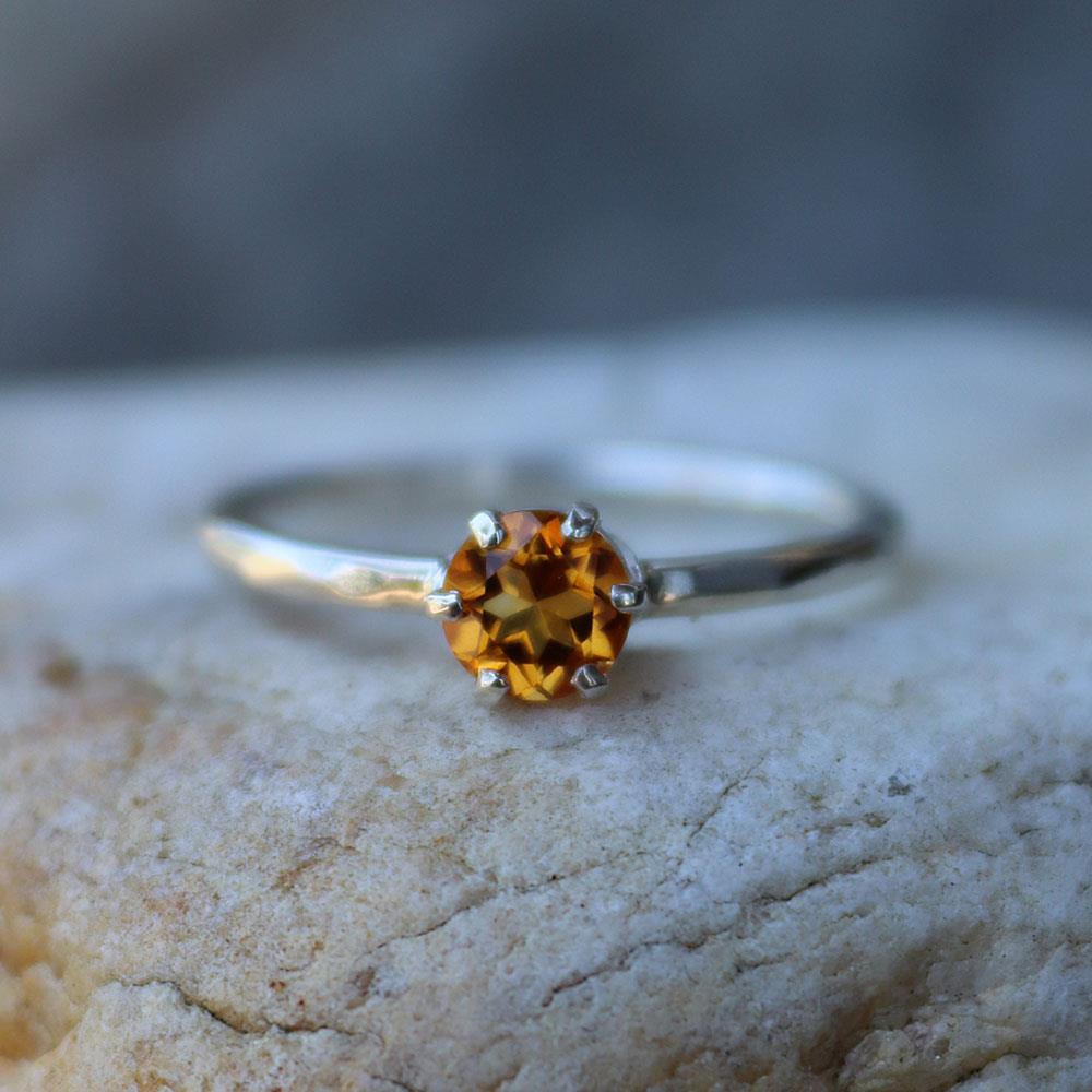 Sunny Citrine Hammered Ring in Sterling Silver