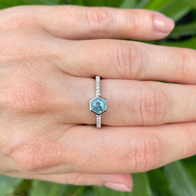 Hexagon Aquamarine & Diamond Ring