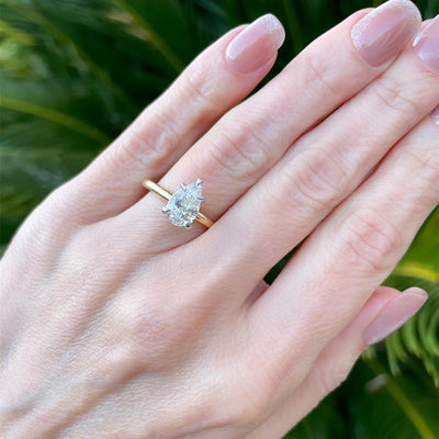 Classic Solitaire Pear Cut Lab Grown Diamond Engagement Ring (1.40ct) in 14k Two Tone Gold