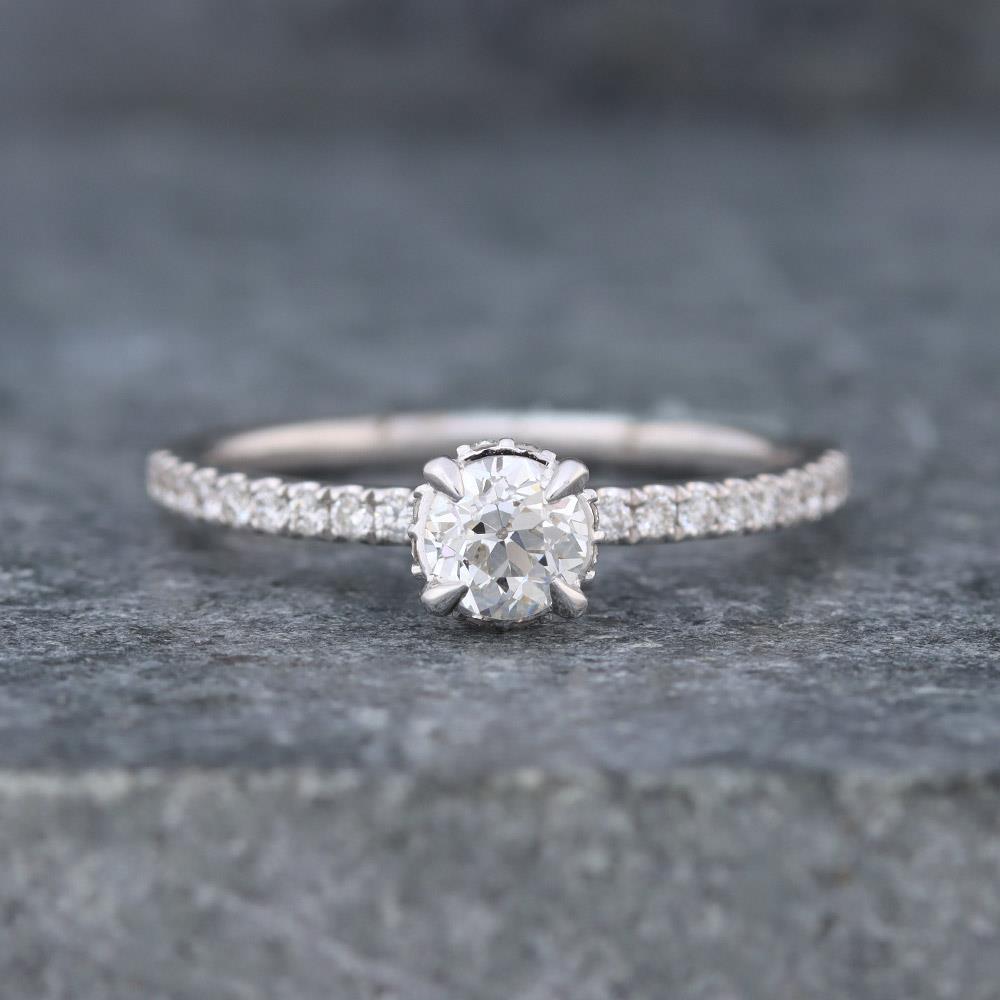 Old Euro Diamond Engagement Ring (0.41ct) in 14k White Gold