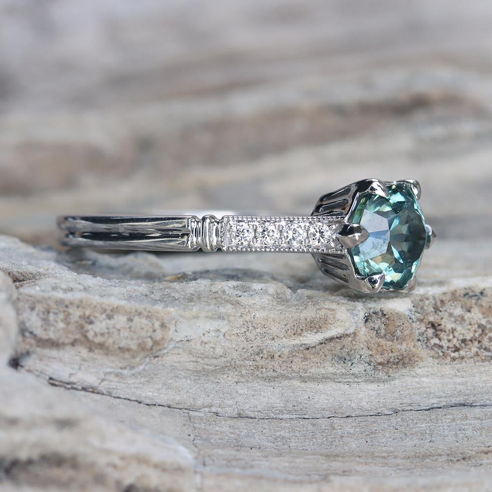 Ocean Vibes Teal Hexagon Montana Sapphire & Diamond Ring