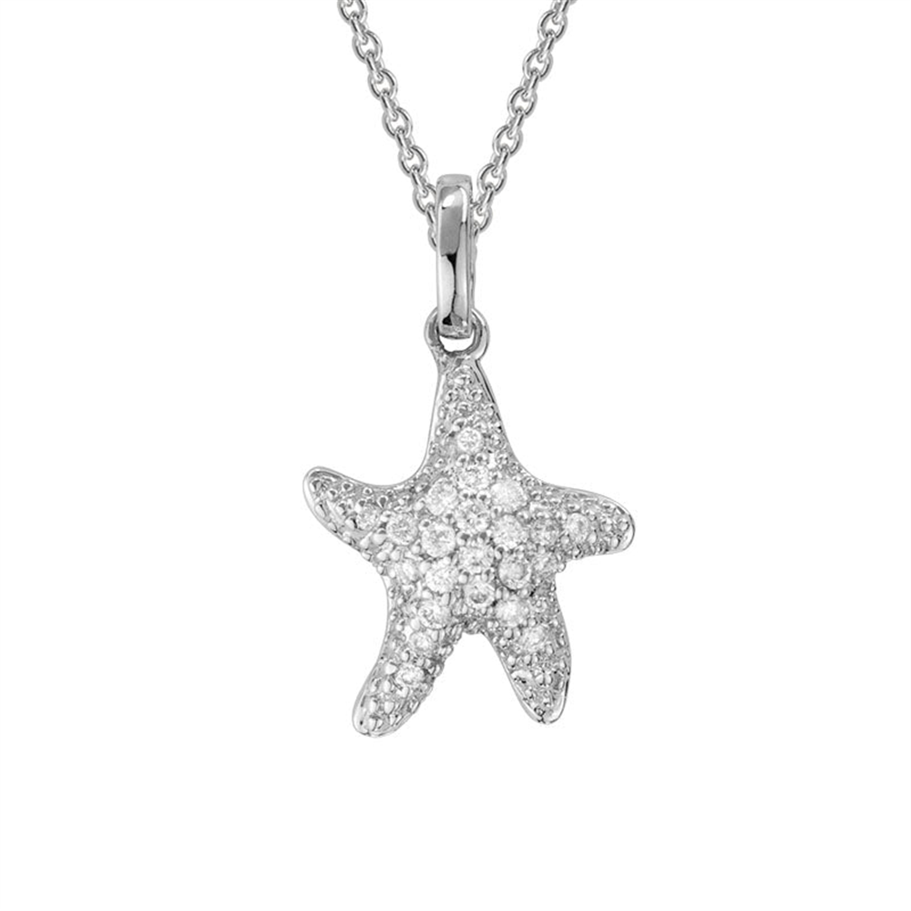 Sparkling Starfish Diamond Necklace in 14k White Gold