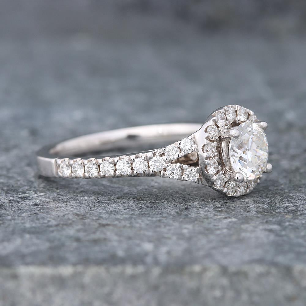 Halo Diamond Engagement Ring (1.06 cttw) in 14k White Gold