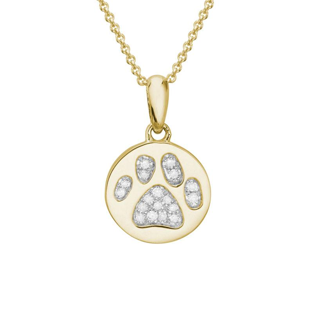 Diamond Paw Print Necklace in 14k Yellow Gold