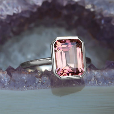 Modern Peach Tourmaline Dream Ring in Sterling Silver