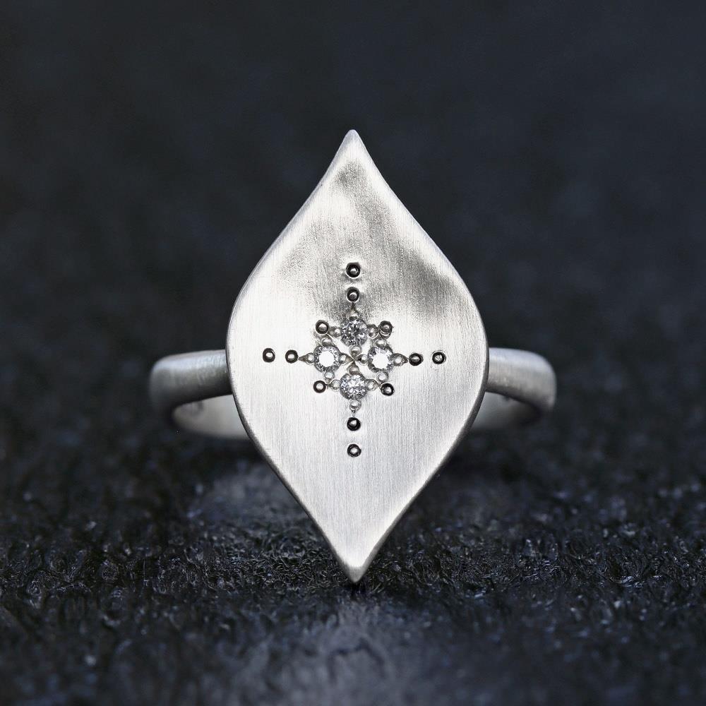 Adel Chefridi Silver Night Diamond Ring in Sterling Silver