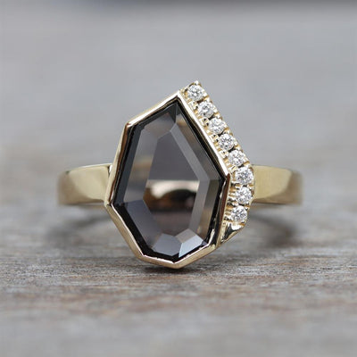 Geometric Gray Spinel & Diamond Ring in 14k Yellow Gold