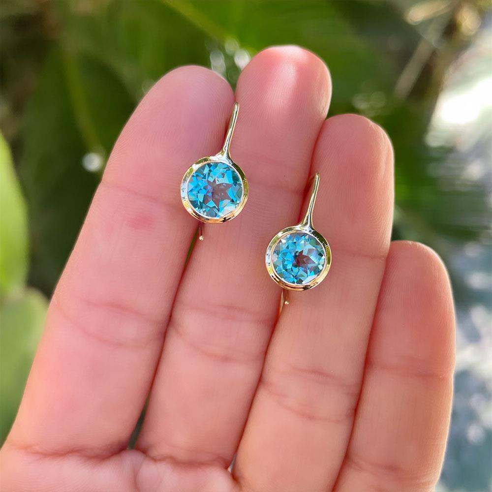 Toby Pomeroy Blue Topaz Short Comet Earrings in 14k Yellow Gold