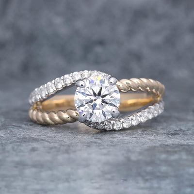Twisted Rope Lab Grown Diamond Engagement Ring (1.12ct center) in 14k Two-Tone Gold