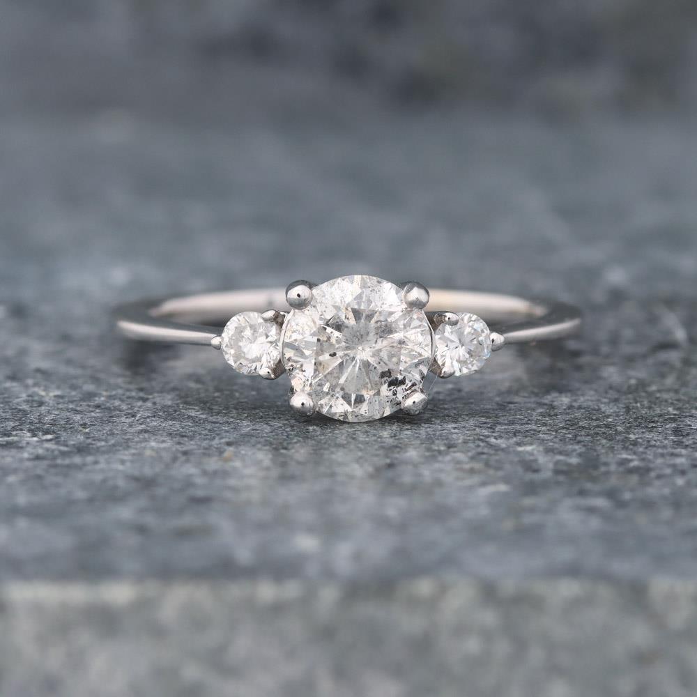 Three Stone Diamond Engagement Ring (0.98cttw) in 14k White Gold