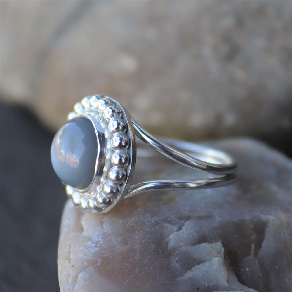 Beaded Burst Moonstone Ring in Sterling Silver