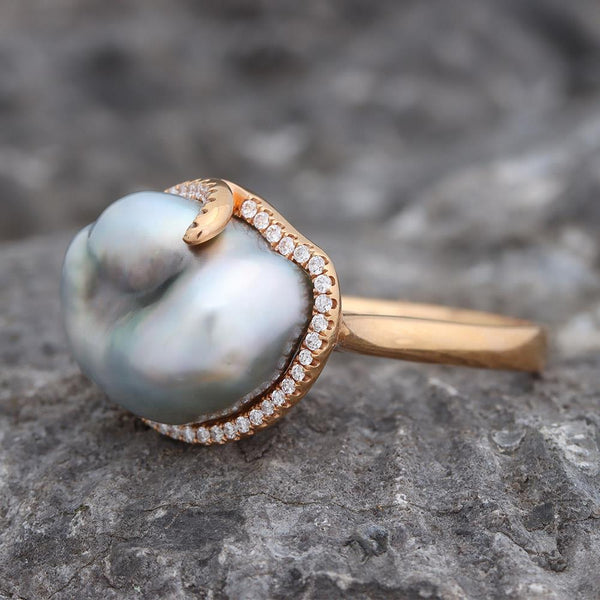 Star of the Show Baroque Pearl & Diamond Ring