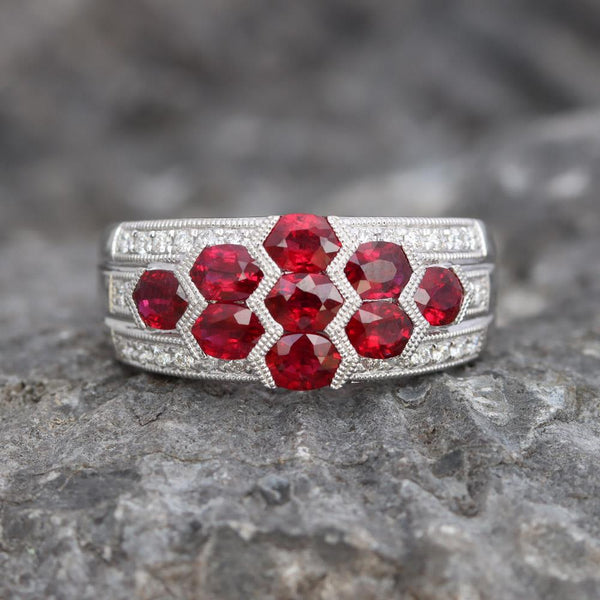 Sweet Honeycomb Ruby & Diamond Deco Ring