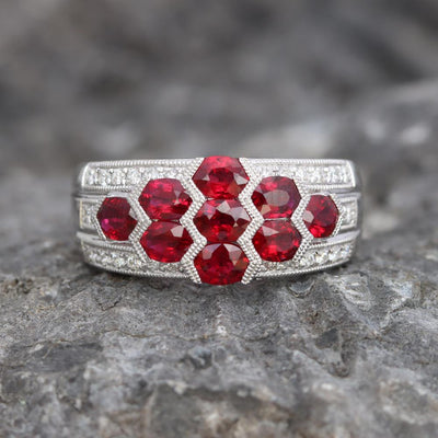Sweet Honeycomb Ruby & Diamond Deco Ring