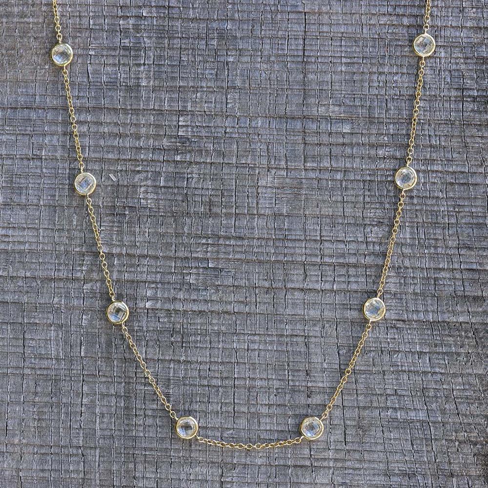 Dancing White Topaz Station Necklace in 14k Yellow Gold