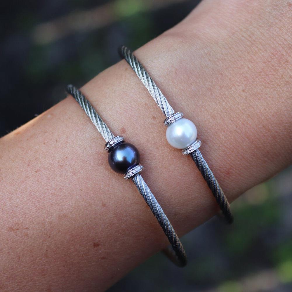 Black Pearl and Diamond Twist Bracelet