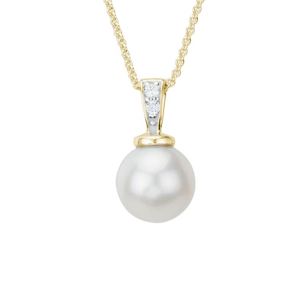 Pearl Drop Diamond Necklace in 14k Yellow Gold