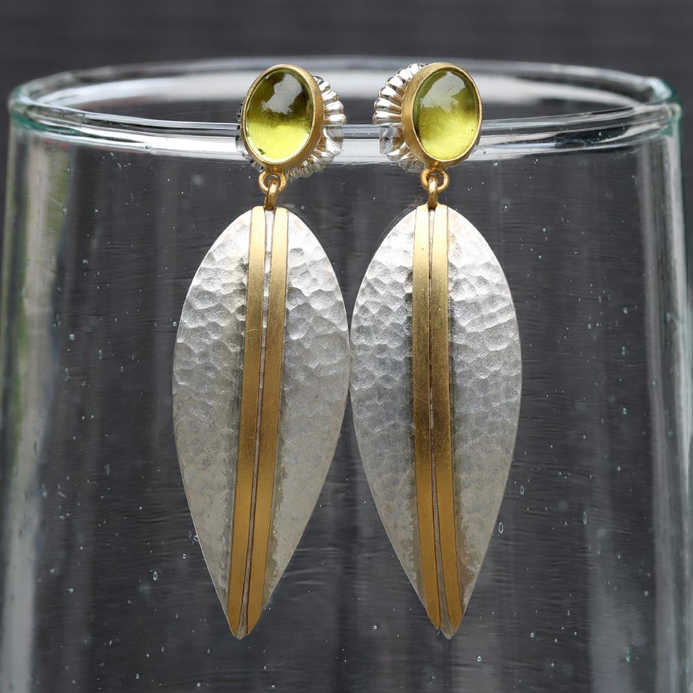 Sheila Stillman Peridot Leaf Drop Earrings in 22k Gold & Sterling Silver