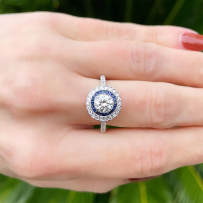 Something Blue Diamond and Sapphire Ring in 14k White Gold