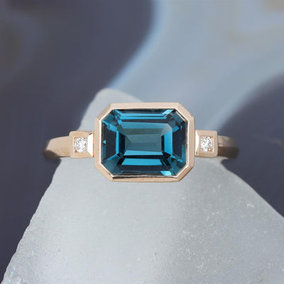 London Blue Topaz & Diamond Bezel Ring in 14k Yellow Gold