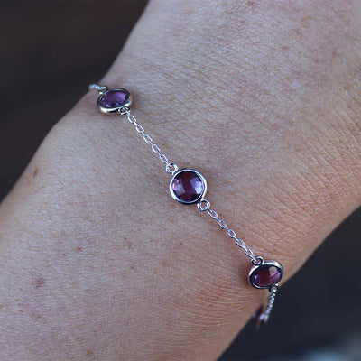 Bejeweled Amethyst Station Bracelet in Sterling Silver