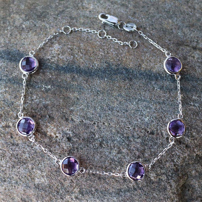 Bejeweled Amethyst Station Bracelet in Sterling Silver