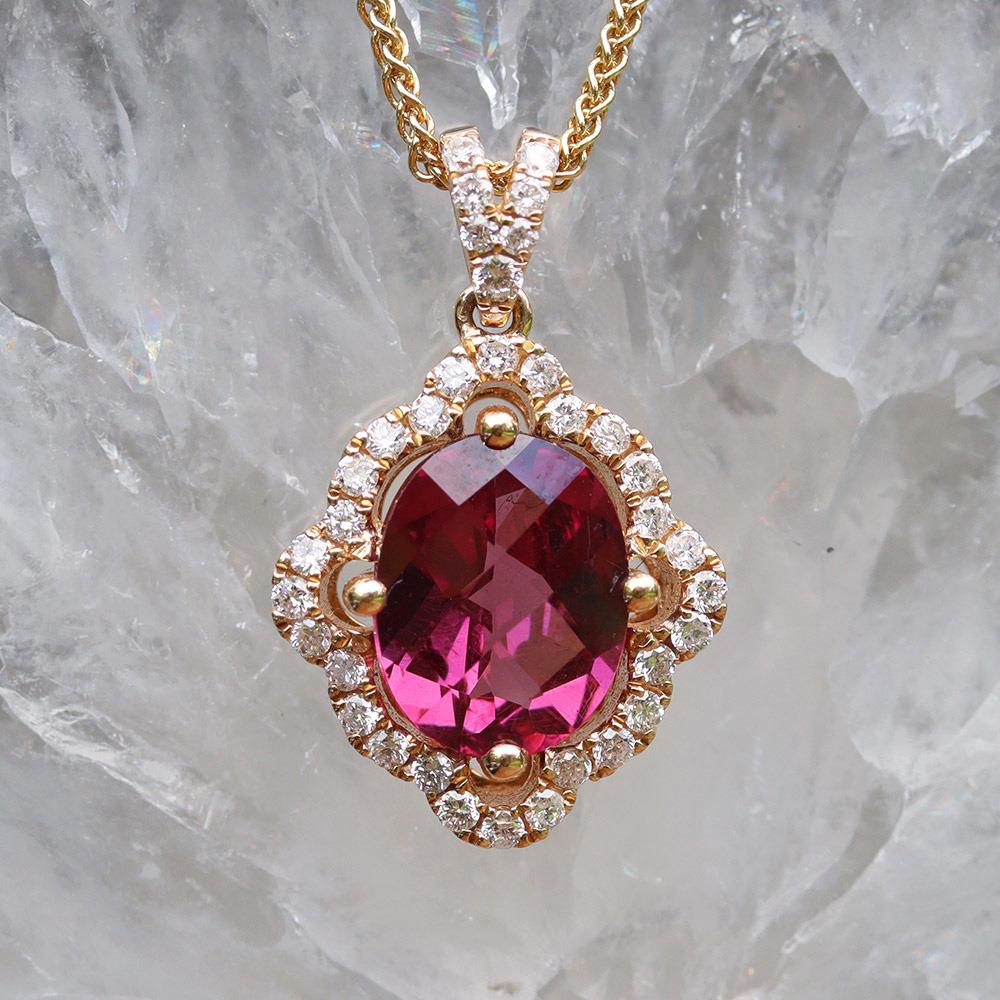 Royal Rhodolite Garnet Diamond Halo Pendant