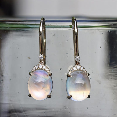 To the Moonstone Diamond Earrings in 14k Yellow Gold
