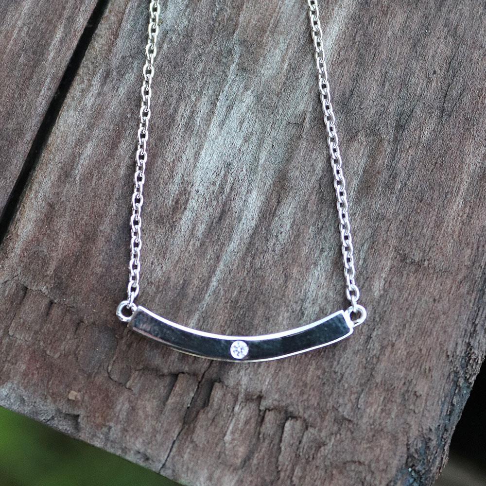 Curved Bar Diamond Necklace in Sterling Silver