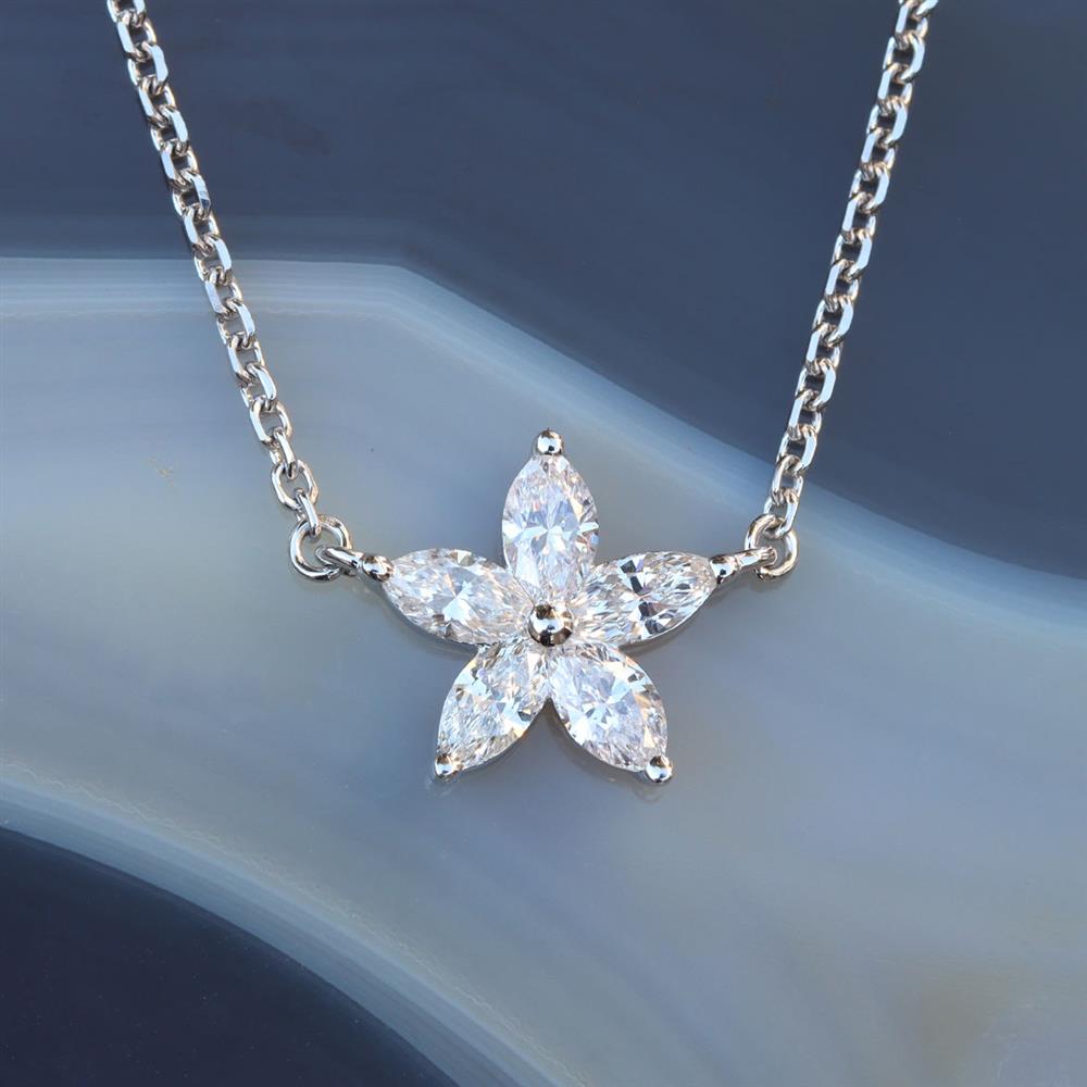 Star Flower Diamond Necklace in 14k White Gold