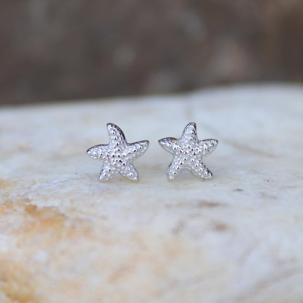 Tiny Starfish Stud Earrings in Sterling Silver