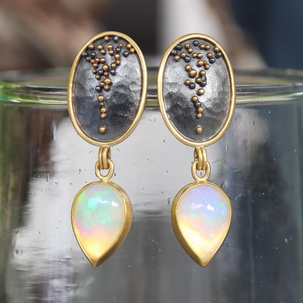 Sheila Stillman Opal Cascade Earrings in 22k Gold & Sterling Silver