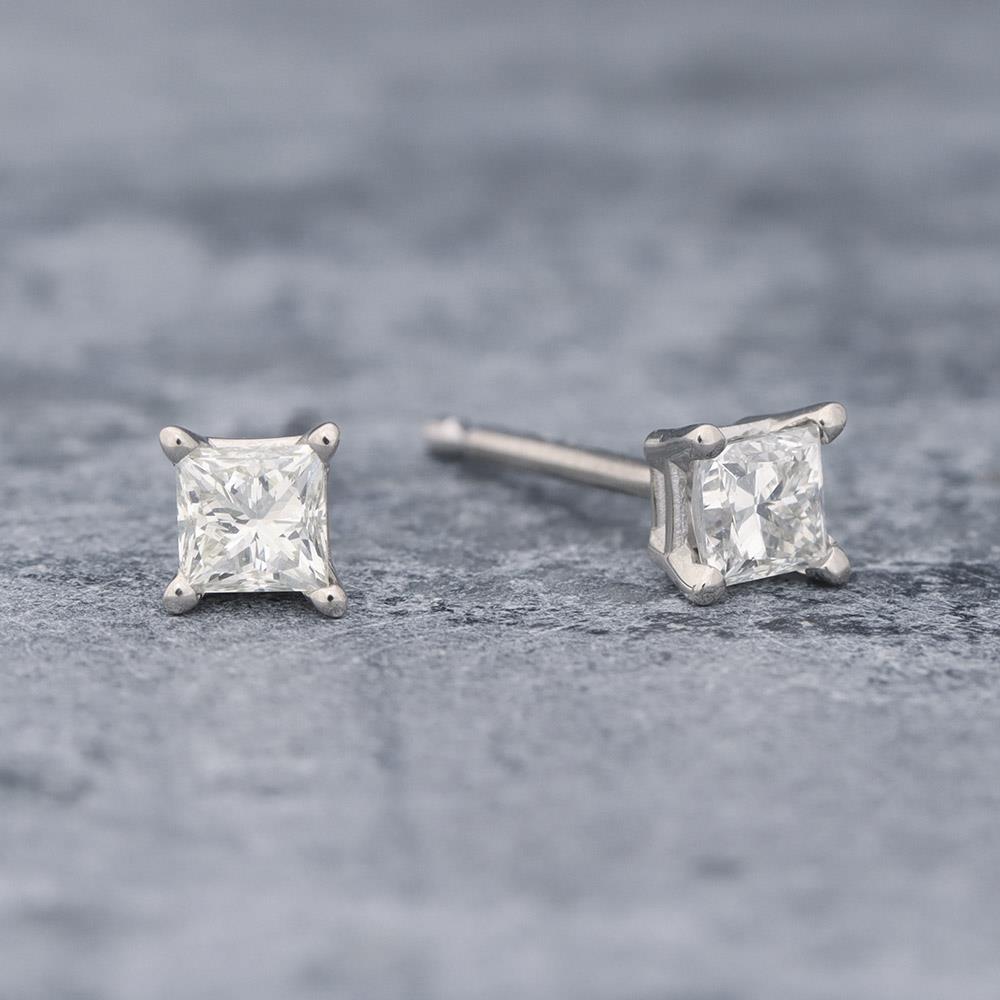 Diamond Princess Stud Earrings in 14k White Gold (1/3 cttw)