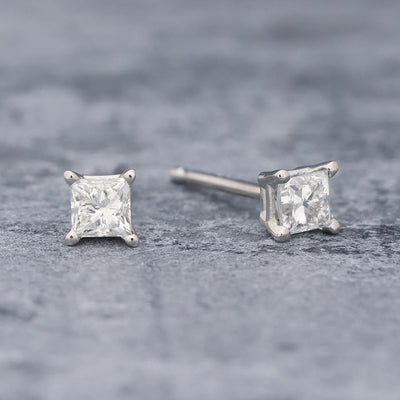 Diamond Princess Stud Earrings in 14k White Gold (1/4 cttw)