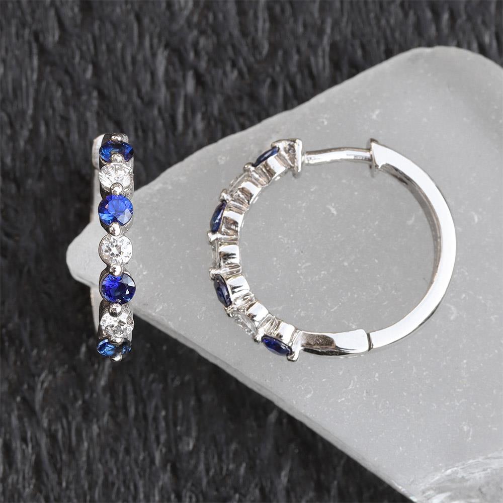 Make My Day Sapphire & Diamond Hoop Earrings in 14k White Gold