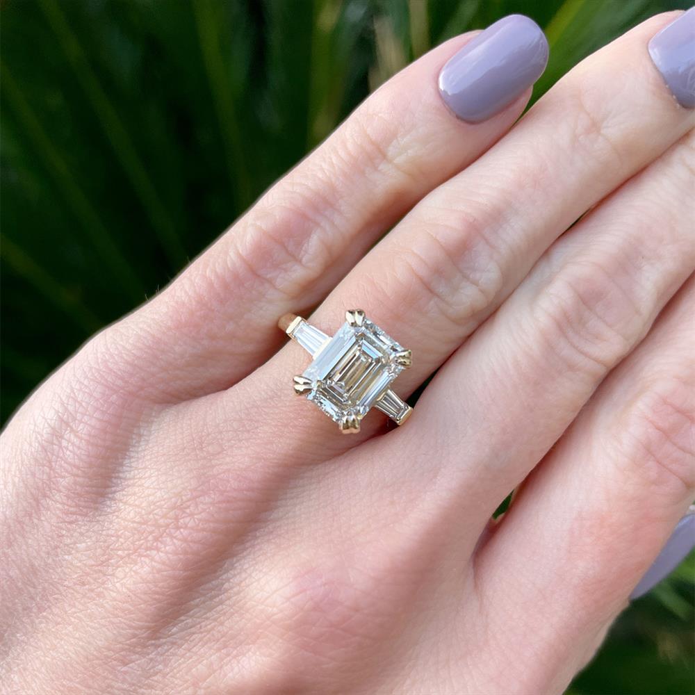 Forever Yours 3 Stone Emerald Cut Lab Grown Diamond Engagement Ring in 14k Yellow Gold